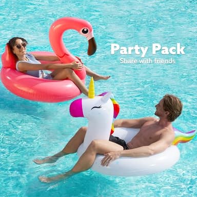 SLOOSH 2-Pack Unicorn Flamingo Pool Floats - Inflatable Pool Floaties Swimming Party Decorations, Fun Float Swim Rings Floating Tubes Beach Lake Summer Vacation Floaty with Headrest for Adults Kids - Image 4