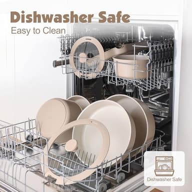 SENSARTE 17 Piece Ceramic Pots and Pans Set, Nonstick Detachable Handle Cookware, Induction Kitchen Cookware Set with Removable Handle, Dishwasher ＆ Oven Safe (Almond Beige) - Image 5