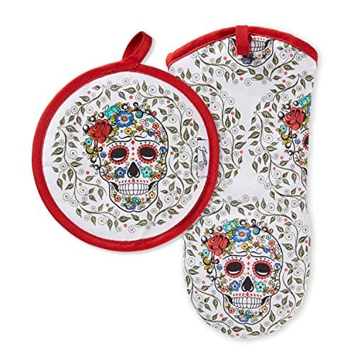 Fiesta Skull & Vine Oven Mitt & Pot Holder, Multi, 2 Piece - Image 1