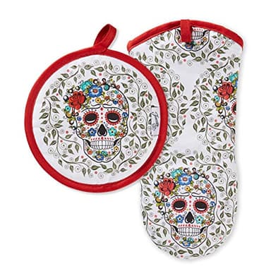 Fiesta Skull & Vine Oven Mitt & Pot Holder, Multi, 2 Piece - Image 1