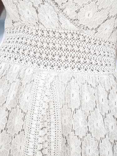 CUPSHE Women's Maxi Jumpsuit Summer Slip Ruching Smocking Lace Jumpsuit V Neck Speghetti Straps Backless High Low White, XXL - Image 5