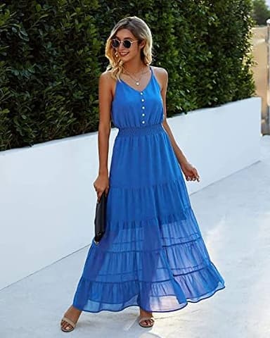 PRETTYGARDEN Women's 2026 Summer Maxi Dress Spaghetti Strap Sleeveless High Waist Beach Vacation Long Sundresses - Image 5