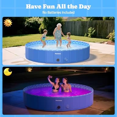 Foldable Dog Pool with RGB LED Light, 71" Collapsible Hard Plastic Kiddie Swimming Pool with Remote for Small Medium Large Doggie Kitty Puppy, Pet Bathing Tub Wading Pool for Dogs Blue - Image 3