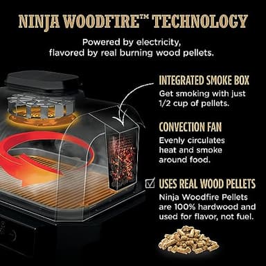Ninja | Grill & Smoker | Outdoor Woodfire Pro XL | 4 in 1 Grill, BBQ Smoker, Air Fryer & Bake | Portable | Includes Built in Thermometer & 2 Woodfire Pellet Packs | Dark Grey | OG850 - Image 12