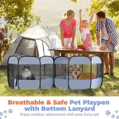 2-in-1 XLarge Pop Up Dog Playpen, Cat Puppy Pet Playpen, Indoor Outdoor Cats Enclosed, Cat Tent Crate Cage Kennel, Portable Playpen for Kitten and Small Animals(No Divider, Unified Space) - Image 7