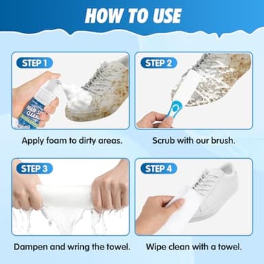 GLOWPOINT Shoe Cleaner, 6.76 Oz White Shoe Cleaning Kit with Brush & Towel, Sneaker Cleaner Foam Removes Dirt & Stain for Tennis Shoe, PU Leather, Knit - Image 7