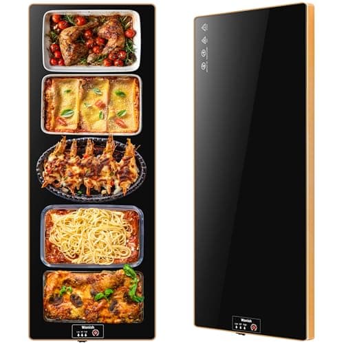 Electric Warming Tray（Extra Long 40”x12”），Food Warmer with Thermostat and Full Surface Heating，Food Warming Mat with 2 Temperature Modes for Parties Buffet，Gatherings，Gold Edge - Image 1
