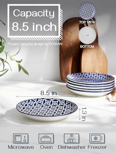 DOWAN Salad Plates, 8.5 Inch Small Dinner Plates, Ceramic Dessert Plates Set of 6, for Appetizer, Kitchen, Cake, Snacks, Microwave, Oven and Dishwasher Safe, Vintage Blue - Image 2