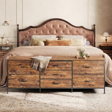 Huuger Dresser for Bedroom, 63 Inch TV Stand for 55, 65, 70 Inch TV, Long Fabric Dresser with 7 Drawers, Chest of Drawers for Storage, Closet, Clothing, Rustic Brown - Image 2