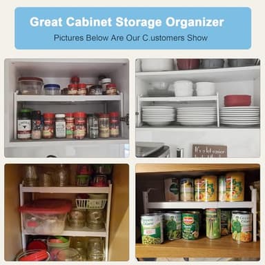 2 Pack Expandable Kitchen Cabinet Shelves Organizers, Stackable Adjustable Small Storage Shelf Rack Stand Riser for Pantry Cabinet Cupboard Kitchen Counter Organization, 22 lbs Capacity, Length:20.5" - Image 8