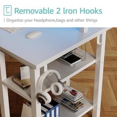 Lufeiya White Desk with Drawers Storage - 47 inch Home Office Computer Gaming Desks with Monitor Stand LED Lights and Power Outlets, White - Image 8