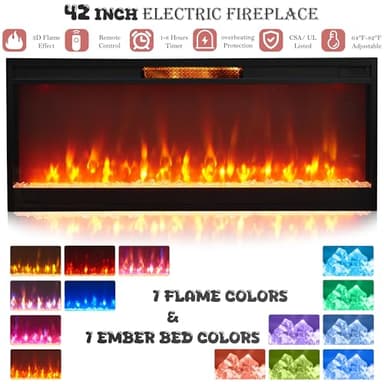 OKD Fireplace TV Stand for 85" TV, 33" Tall Highboy Farmhouse Entertainment Center w/ 42'' Electric Fireplace & LED Light, Rustic Media Console w/Sliding Barn Door for Living Room, Antique White - Image 3