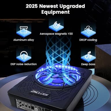 2025 Upgraded 10"1200W Slim Under Seat Powered Car Subwoofer, Car/Truck Sub Built in Amplifier for outstanding Heat Dissipation, Powerful bass and Blue LED Ambient Light enjoy Audio Experience - Image 3