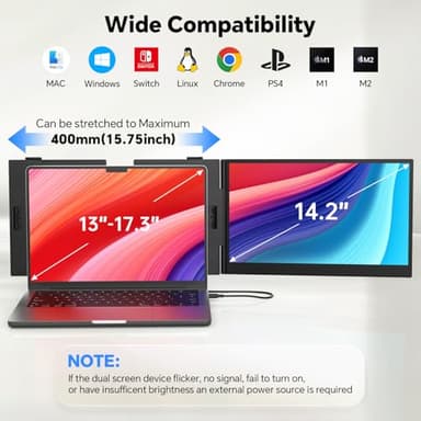 POTTMACEE 14.2" Laptop Screen Extender, 0.17" Ultra-Thin FHD 1080P IPS Portable Monitor for Laptop, Dual Screen Travel Monitor Extender, Plug-Play for Windows/Mac/Chrome, Fit 13”-17.3” Laptops - Image 7