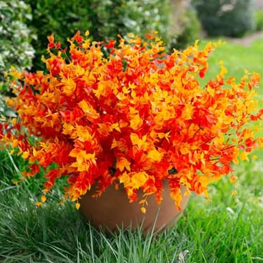 Artificial Fake Fall Autumn Eucalyptus Plants Flowers for Outdoor Outside Decoration, Faux Silk Orange Boxwood Look Real UV Resistant for Home Porch Patio Planter Decor，12 Bundles - Image 7