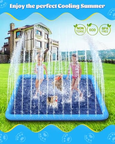 Raxurt Splash Pad, 97"- 72" Non-Slip Splash Pad for Kids and Dogs, Thickened Durable Square Dog Pool with Sprinkler Summer Outdoor Water Toys for Toddler Girls Boys Children Pet (Blue) - Image 5