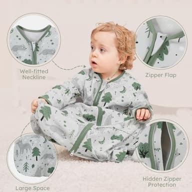 Yoofoss Baby Sleep Sack 0-6 Months Long Sleeve Wearable Blanket Baby 100% Organic Cotton 2-Way Zipper 0.5 Tog Newborn Sleeping Sack, Lightweight(Small) - Image 8