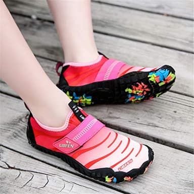 UBFEN Water Shoes for Kids Boys Girls Aqua Socks Barefoot Beach Sports Swim Pool Quick Dry Lightweight Toddler Little Big Kid B Black Pink 6 Big Kid - Image 5