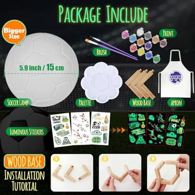 Paint Your Own Soccer Ball Lamp Kit, Soccer Gifts 3D Night Light, Art Supplies Creativity Arts and Crafts for Kids Ages 8-12, Birthday Christmas Gifts for Boys Girls Ages 3 4 5 6 7 8 9 10 11 12+ - Image 4