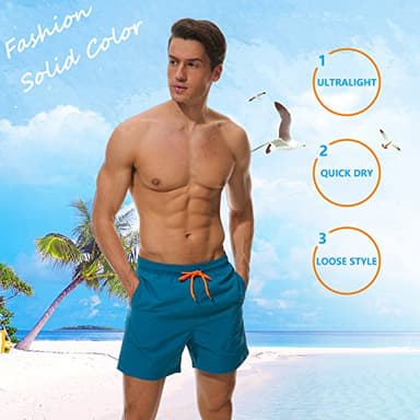 SILKWORLD Men's Swimming Surf Beach Shorts Mesh Liner(Large, Peacock Blue) - Image 3