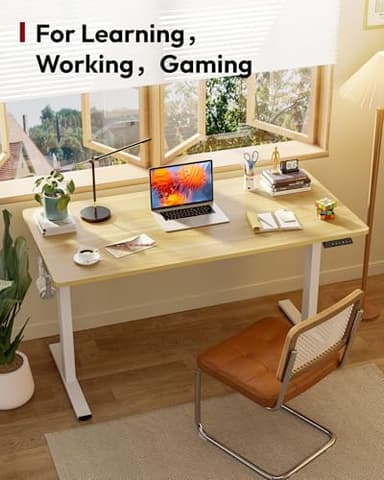 SANODESK Electric Standing Desk 55 x 28 Inches Whole-Piece Desktop Height Adjustable Stand Up Desk w/6-Button Controller Ergonomic Computer Desk for Home Office, White Frame + Natural Tabletop - Image 3