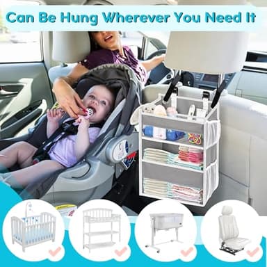 Ofiray-home Hanging Diaper Organizer for Changing Table,Cribs,Car,Playard or Wall & Nursery Organization-Durable 2-Tier Diaper Organizer with Mesh Pockets and Viewable Design, Won't Deform, Light Gray - Image 8
