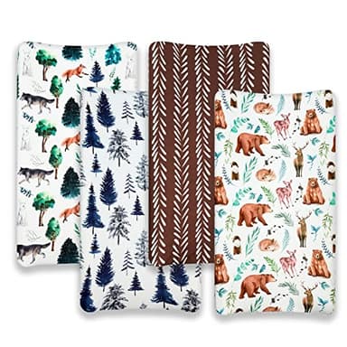 4 Pack Changing Pad Covers Woodland Forest Animals Wood Neutral Unisex Fitted Baby Changing Pad Cover Set for Baby Boys or Girls - Image 4
