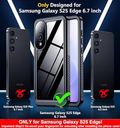 SPIDERCASE Only for Samsung Galaxy S25 Edge Case Waterproof, Built-in Screen & Camera Lens Protector[IP68] [Military Grade Shockproof] Full Protection Only for S25 Edge 6.7”, Black/Clear - Image 2