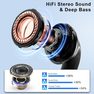 Wireless Earbuds, Bluetooth 5.4 Headphones in Ear, True Wireless Ear Buds HiFi Stereo Deep Bass with 4 ENC Noise Cancelling Mic, Bluetooth Ear Buds 47H Long Playtime LED IP7 Waterproof USB-C (Black) - Image 5