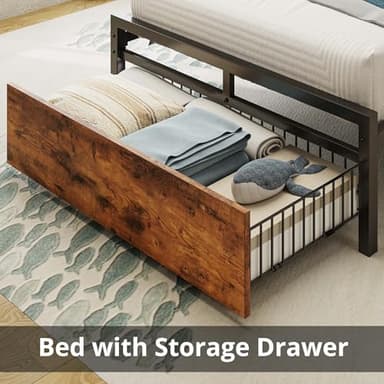 LIKIMIO Twin XL Bed Frames with Drawer, Storage Headboard with Outlets, No Box Spring Needed, Easy Assembly, Vintage Brown - Image 5