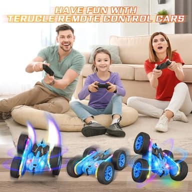 Terucle Remote Control Car, Rc Cars Stunt Kids Toys New Upgraded Strip Lights and Headlights Double-Sided 360° Rotating 4WD Drift Truck for Boys Girls Birthday Gift (Blue) - Image 6