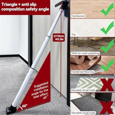 AceMining Upgraded Door Security Bar & Sliding Patio Bar, Heavy Duty Stoppers Adjustable Jammer for Home, Apartment, Travel (1 Pack,White) - Image 6