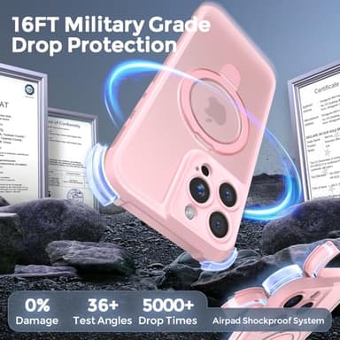 MOCCA Design for iPhone 16 Pro Max Case with Magnetic Invisible Stand [Full Camera Protection] [Compatible with Magsafe] Military Drop Shockproof Translucent Matte Phone Case Cover 6.9",Pink - Image 5