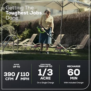 Greenworks 40V Lawn Care Combo Kit, Trimmer & Blower for Edging & Leaf Cleanup, 2.0Ah Battery & Charger (Gas-Free Yard Duo) - Image 4