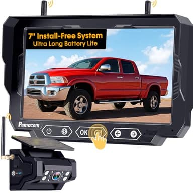 Magnetic Solar Wireless Backup Camera: 7" Portable 1 Min Easy Install Scratch-Proof No Delay Backup Camera for Truck Rechargeable HD 1080P for Trailer Small RV Camper Pemacom P15 - Image 1