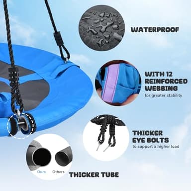 Trekassy 700lb 40 Inch Saucer Tree Swing for Kids Adults Outdoor 900D Oxford Waterproof with 2pcs Tree Hanging Straps, Steel Frame and Adjustable Ropes Blue - Image 5