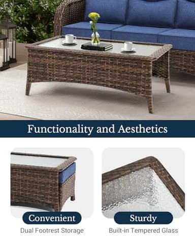 HILLGA Luxury Patio Furniture Set with 6-inch Thick Cushion, Outdoor Couch and High Back Swivel Rocker Patio Chairs, 7PCS Wicker Conversation Set for Deck Yard and Poolside, Beige (V2) - Image 7