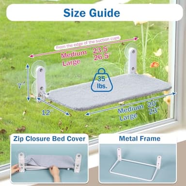 Zakkart Easy Fold Cat Window Perch - Cordless, Fold-Up, Zip Closure Embeded Machine Washable Bed Cover, Robust Metal Frame - Cat Hammock for Window for Large Cats and Kittens (Gray, Medium) - Image 4