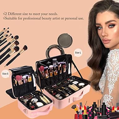 JOURMON Travel Makeup Case Portable Makeup Train Case Organizer Cosmetic Bag with Adjustable Dividers and Shoulder Strap for Makeup Brushes Toiletry Travel Accessories(Pink, L) - Image 7