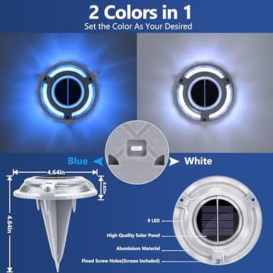 Brizled 12 Pack Solar Driveway Lights, 2 Colors in 1 Outdoor Dock Lights, IP67 Waterproof Deck Lighting Marine Light, Road Marker Solar Light for Sidewalk Pathway Walkway Garden Yard(Cool White/Blue) - Image 2