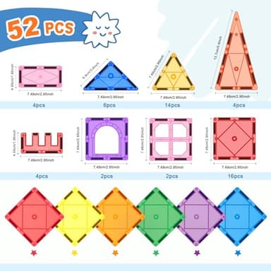 52PCS Magnetic Tiles Toys for 3 Year Old Boys and Girls Magnetic Building Blocks STEM Learning Toys Sensory Montessori Toys for Toddlers Kids - Image 2