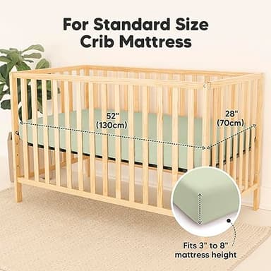 2-Pack Waterproof Baby Crib Sheets for Boys, Girls - 52x28 Viscose Derived from Bamboo Toddler Bed Sheet Neutral, Fitted Crib Mattress Protector Cover for Baby Bedding, Soft & Gentle (Avocado) - Image 2