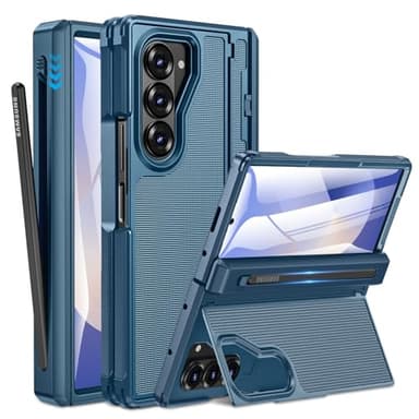 Caka for Samsung Galaxy Z Fold 6 Case [Thinner S Pen Holder] [Hidden Kickstand] [Hinge Protection] [Screen Protector] Full Body Hard Shockproof Phone Cover with Anti-Slip Textured for Fold6 - Blue - Image 1