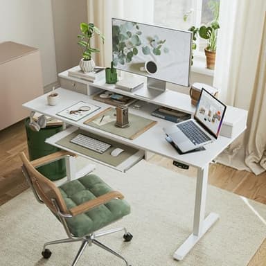 Agilestic Electric Standing Desk with 2 Drawers and Keyboard Tray, 55 x 24 Inches Ergonomic Adjustable Height Desk with Storage, Sit Stand up Desk Computer Workstation, White - Image 2