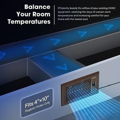 VIVOSUN Quiet Register Booster Fan 4”×10”, Smart Register Vent with Intelligent Thermostat Control, Cooling Heating AC Vent Booster Fan, Brown - Image 2