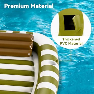 Pool Wave Inflatable Pool Lounger Floats, 80" x 66" Large Tanning Bed for Adult Kids, Outdoor Sun Bathing Floating Blow up Raft W/Pillow, Spray Water Mat, Summer Beach Lake Family Party Gift - Green - Image 7