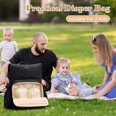 miss fong Diaper Bag Backpack - Baby Diaper Bag Neoprene Bag Large Capacity Neoprene Backpack with Diaper Changing Pad Pañaleras Para Bebe Baby Backpack with 12 Pockets for Mom & Dad -Black - Image 8
