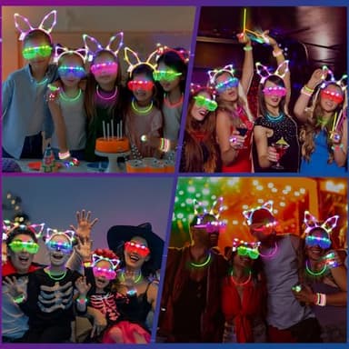 150PCS Glow in the Dark Party Supplies for Kids Adults, Light Up Party Favors with Light Up Glasses, Headband, Rings, 100 Glow Sticks Bulk Party Pack DIY Glow Necklaces Bracelets, Neon Party Supplies - Image 7
