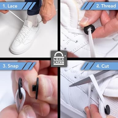 Lock Laces Flat Laces No-Tie Shoelaces – Stylish No-Show Elastic Laces for Casual & Fashion Shoes – One-Size, Easy to Install (White) - Image 3
