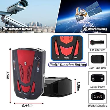 V7 Radar Detector for Cars with Long Range Detection, Led Display, Mute Memory, City/Highway Mode, Ideal Detector Gifts for Cars (Red) - Image 6